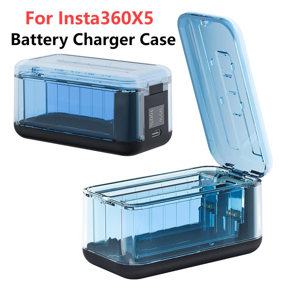 For Insta360X5 Portable Camera Battery Charging Box Dual-Slot Fast Charging Case USB-C Rechargeable Digital Display Battery Part