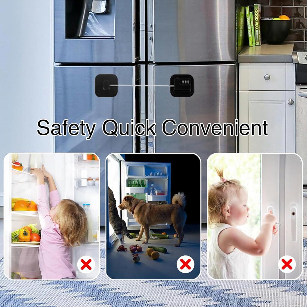 Combination Refrigerator Lock - Resettable Code Fridge Lock for Kids, Adults, Heavy Duty Child Safety Locks for French Door Fridge, Freezer, Cabinet,