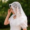 Flower Embroidered Chapel Veil Spanish Style Lace Edge Bridal Lace Headscarf Romantic Traditional Vintage Lace Head Covering