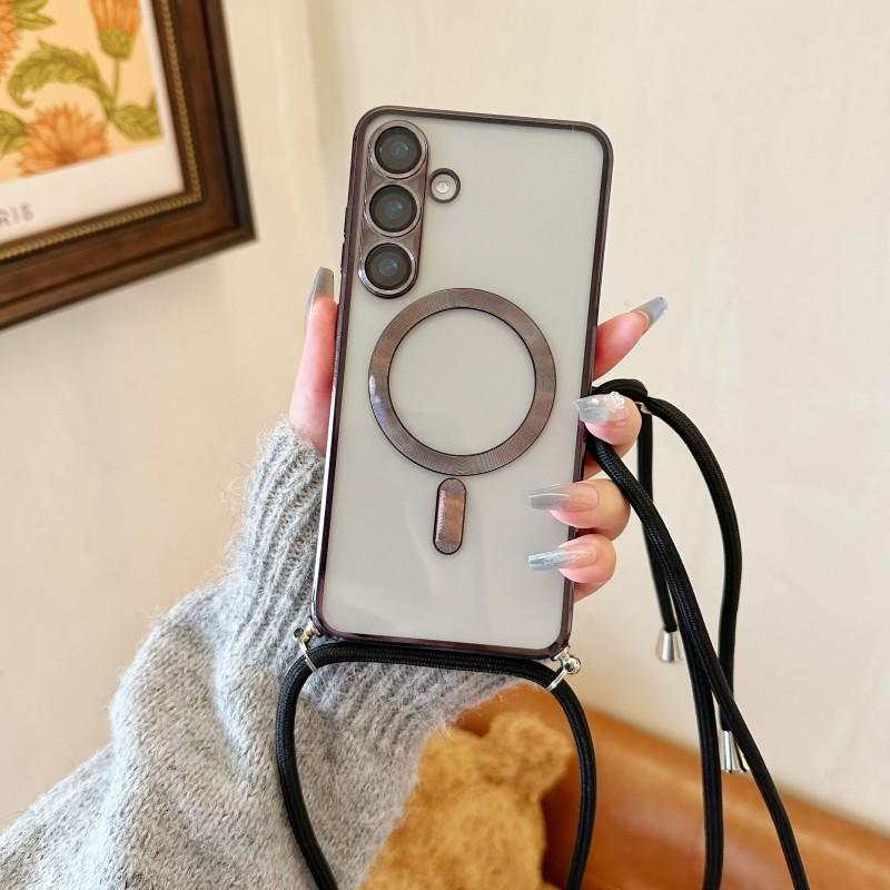 

Magnetic Case For Samsung Galaxy S25 Ultra S26 S21 S22 S23 FE S24 Plus Magsafe Transparent Plating Strap Crossbody Lanyard Cover Galaxy A55