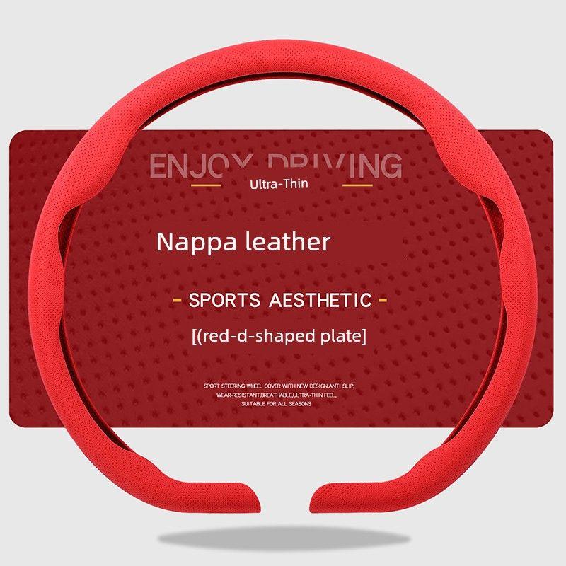 Car Steering Wheel Cover, Ultra-Thin, Breathable, Non-Slip, Sweat-Absorbent, New Style, Unisex, Suede Nappa Leather Handle Cover for Summer