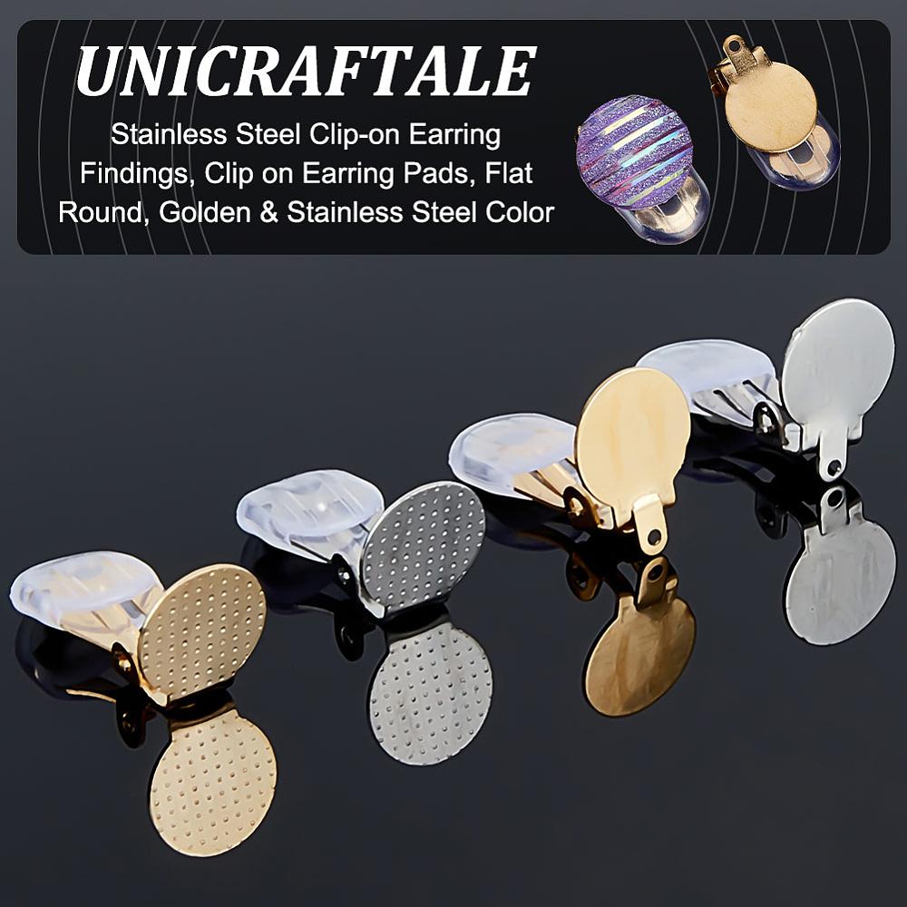 56Pcs 4 Style 304 Stainless Steel Clip-on Earring Findings Clip on Earring Pads Flat Round with 56Pcs Silicone Earring Pads