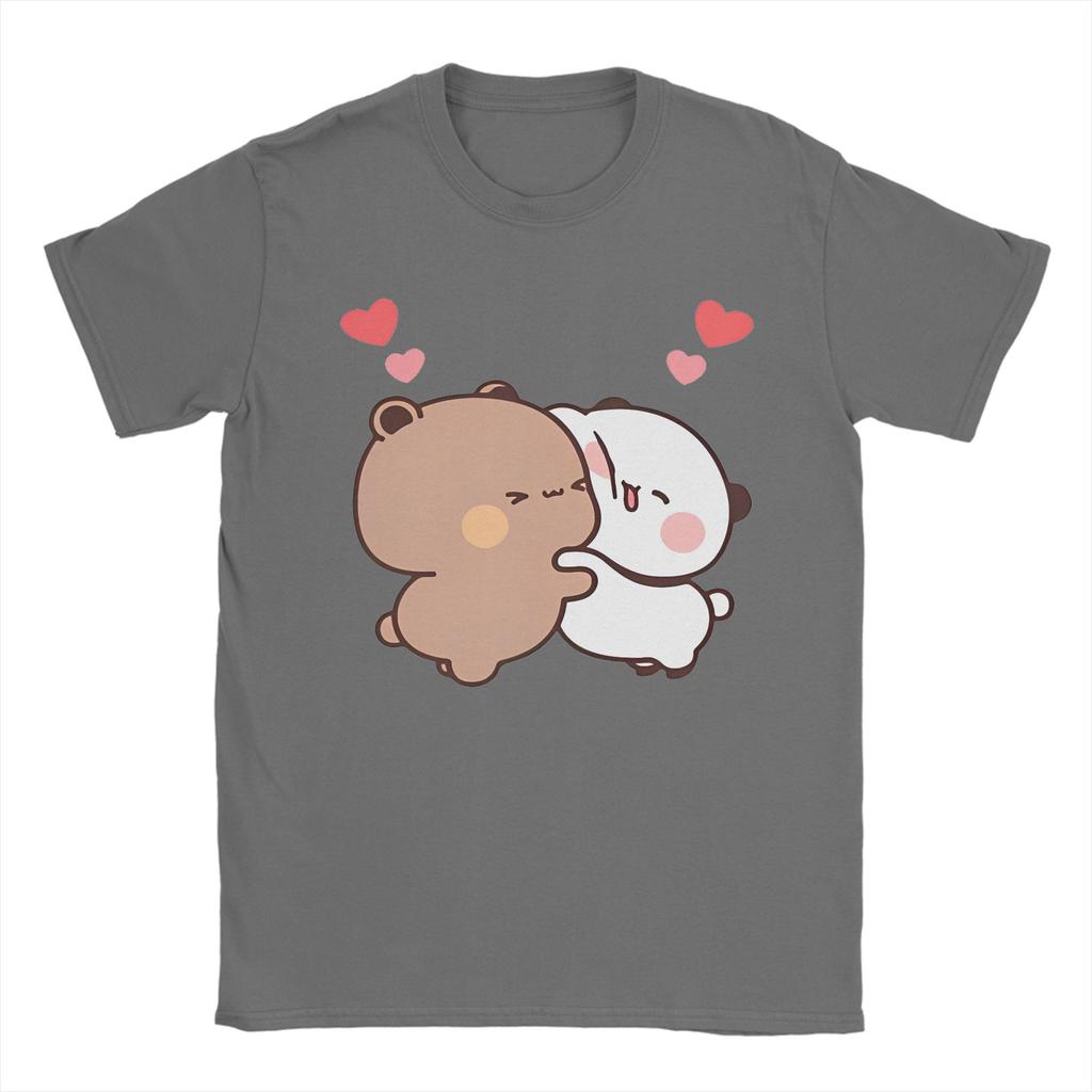 Druck Panda und Bär Bubu Dudu T-Shirt Damen Unisex Baumwolle Kurzarm Rundhals Paar Sommer Oberteile