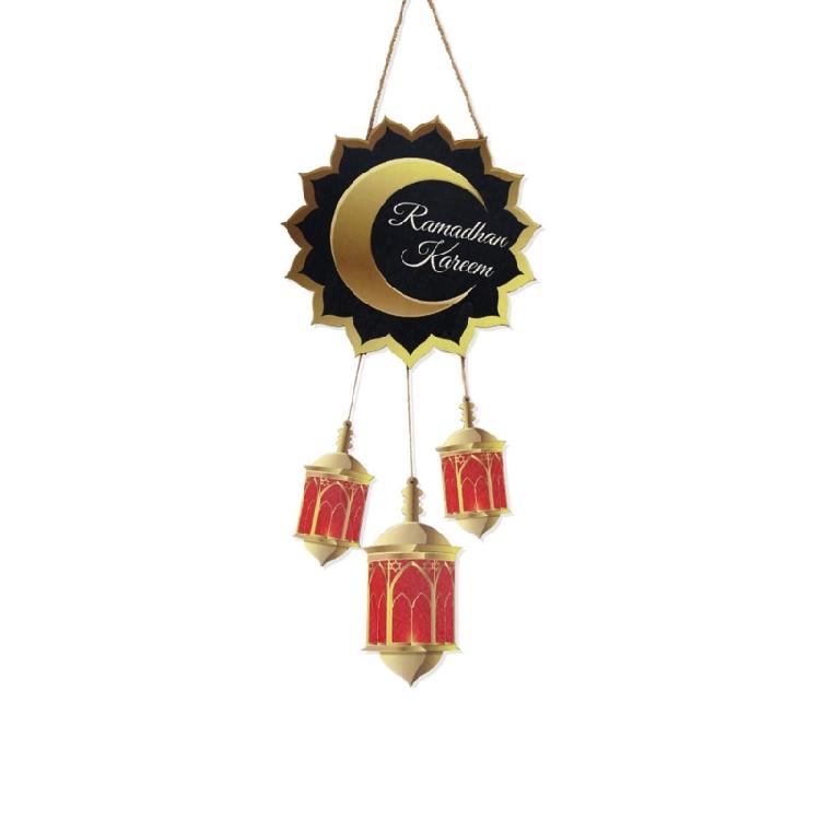 Religious Holiday Decoration Cultural Event Ornament Elegant Wood Moon and Star Hanging Pendant for Home and Mosque Use