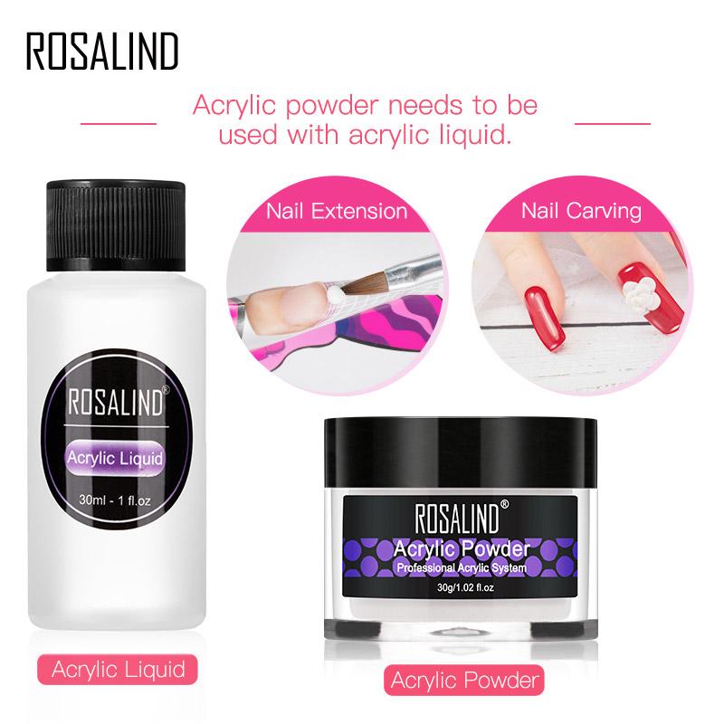 ROSALIND White Clear Pink Carve Crystal Powder Gel Acrylic Powder Set For Nail Extension Builder Tools Manicure Acrylic Nail