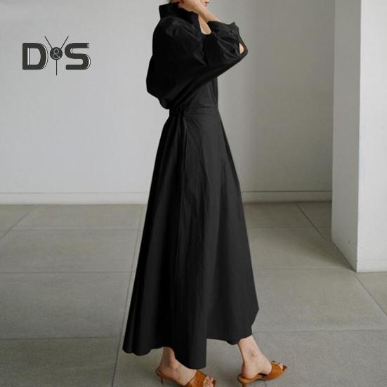 Women's Long Sleeve Button Down Shirt Dress Casual A-Line Midi Dress Loose Fit Lapel Collar Long Dress for Office Parties And Beach