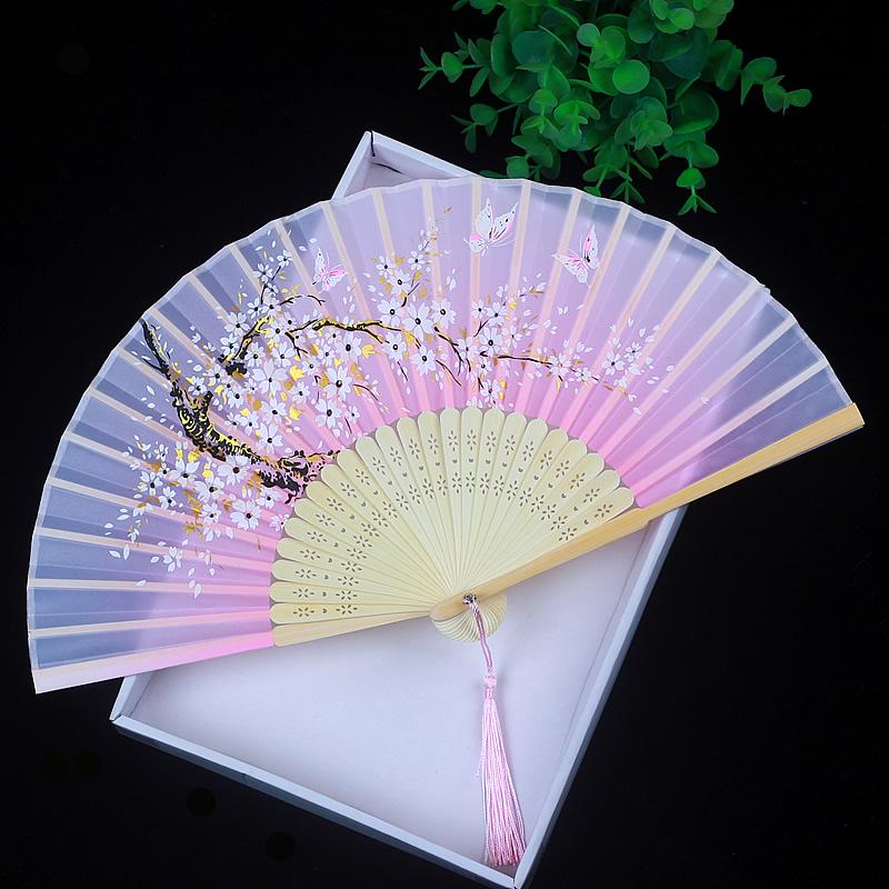 Children's Portable Pink & Blue Folding Dance Fan for Hanfu & Cheongsam