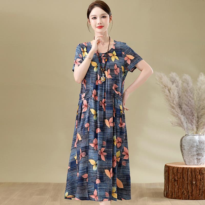 The New High-end Summer Good Cotton and Silk Dress Is Fattened and Enlarged, and Women's Clothing Is Suitable for Fat People's Skirts Dresses.