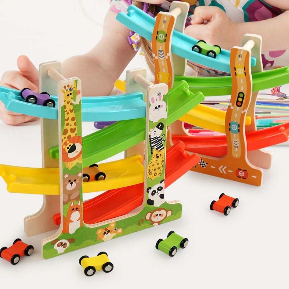 Four-layer Inertia Car Toys Traffic Theme Gravity Race Track Toy Wooden Gliders Track Boys Girls
