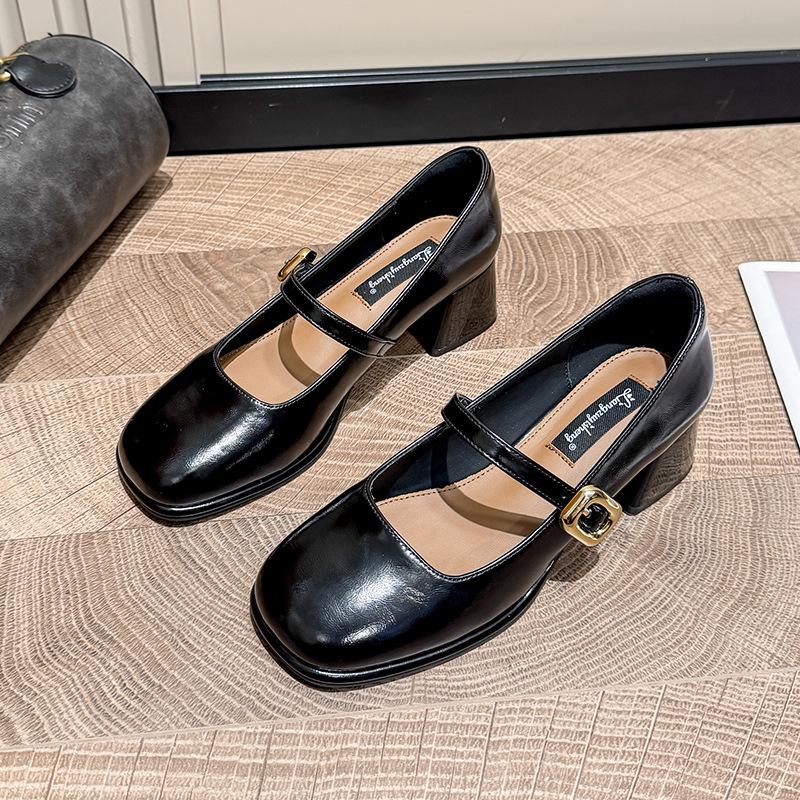 

Mary Jane single shoes women s thick heel 2025 new autumn French high heels design sense niche with skirt women s shoes 35