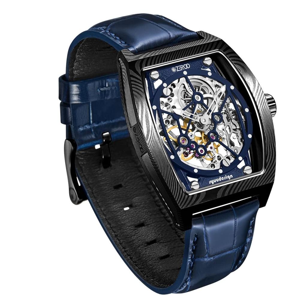 ZEROO M1D THE AURIGA Mechanical Skeleton Damascus Watch Hand-Wound Men's (ZM001DBBL) [Authentic] (Blue/Black Case)