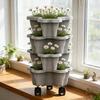 Plastic Stackable Vertical Flower Pot Multi-layer Garden Planter Tower with Movable Casters for Strawberry vegetable Growing