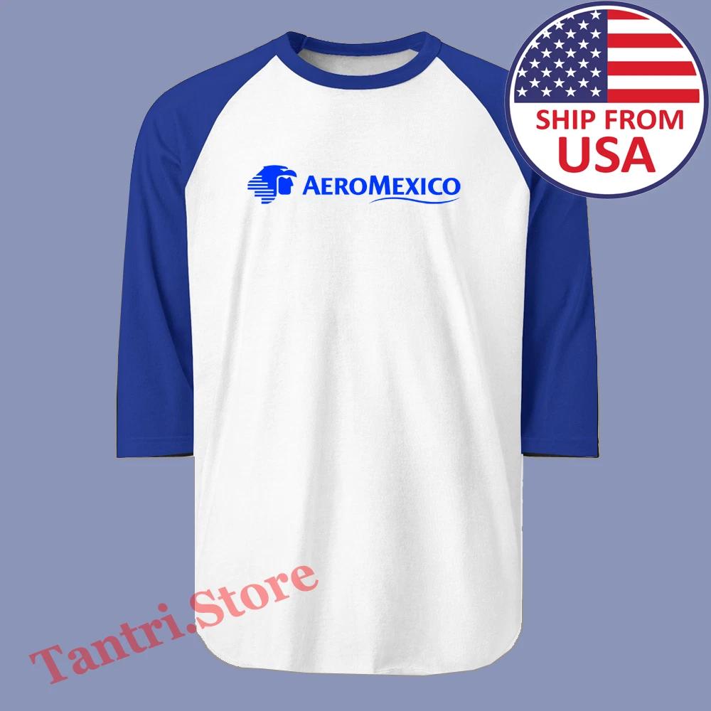 AeroMexico Airlines Men s Raglan White Blue Size S to 2XL S