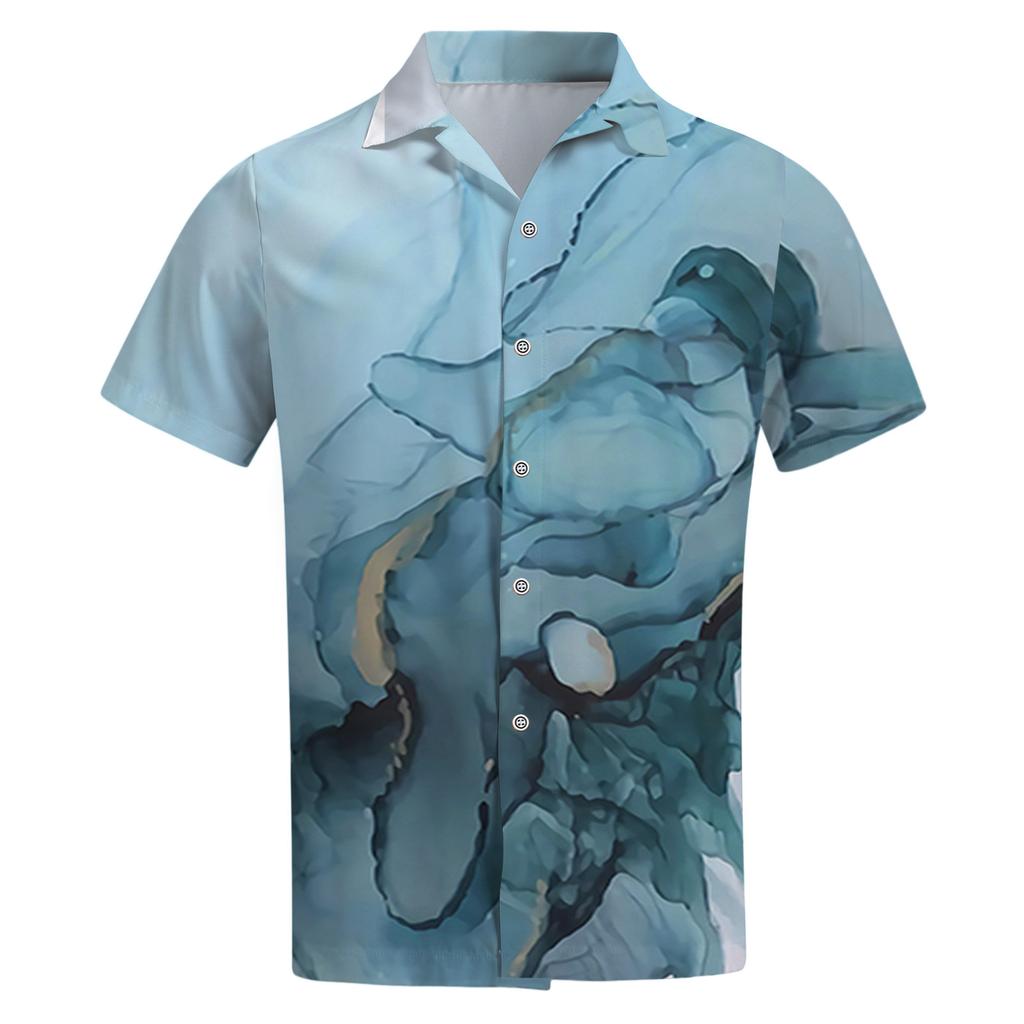 Mens Fashion Ethnic Short Sleeve Casual Printing Hawaiian Shirt Blouse T-shirt