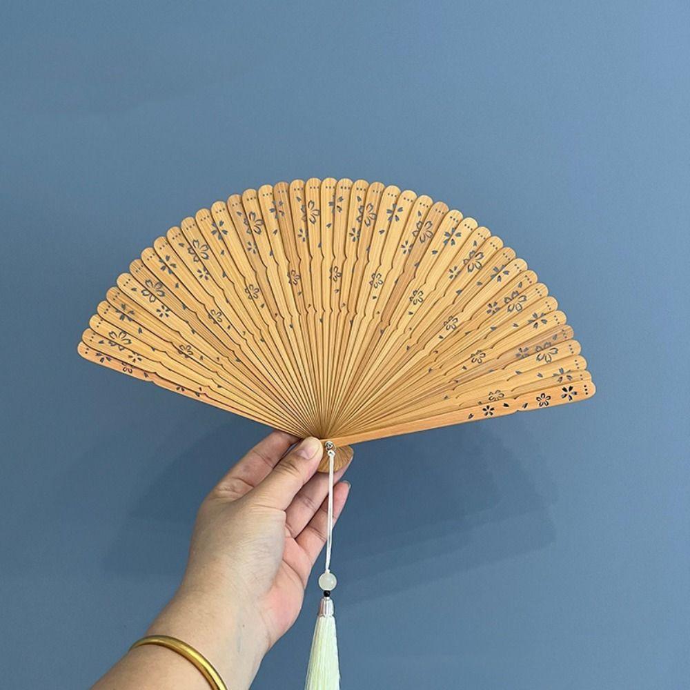 Sakura Folding Bamboo Fan Solid Color Kimono Fan Lightweight Tassel Folding Fan  Lady Dance Props