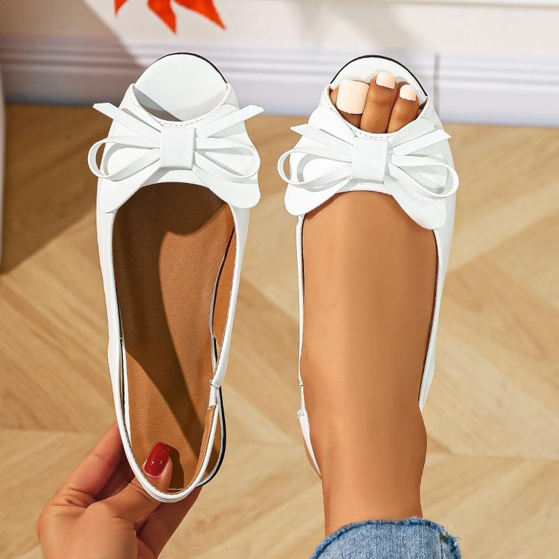 Peep-toe Women's Shoes, Retro Style, Flat, Bow-tie Slip-on, New Plus Size.