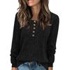 Women's Casual Solid Button Round Neck Sanding Sweatshirt Long Sleeve Top