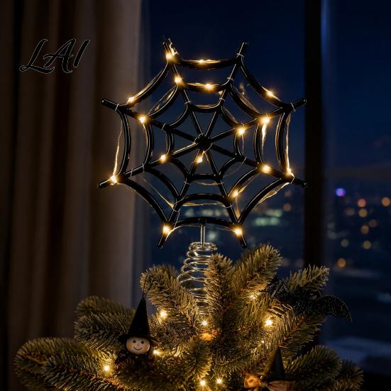 Indoor Outdoor Holiday Decor Halloween Spider Web Tree Topper Decoration Metal Festive Trick or Treat Ornament for Yard Celebration Party Favors