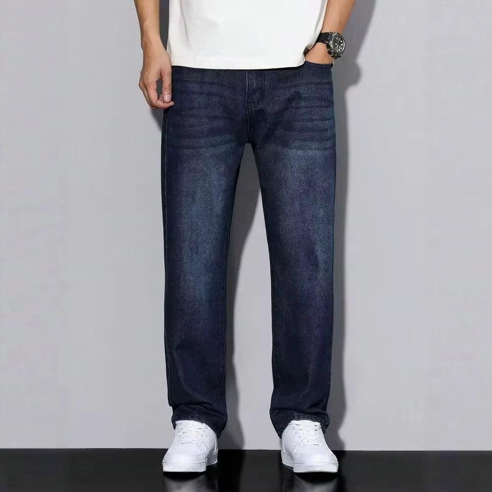 2026 Autumn New Cotton Elastic Men's Jeans Trendy Fashion Versatile Casual Straight Loose Jeans