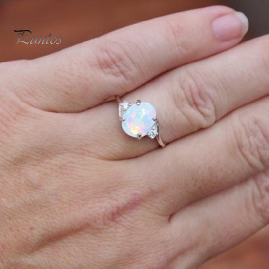 Fashion Exquisite Opal Alloy Charm Ring Women Bride Wedding Engagement Jewelry