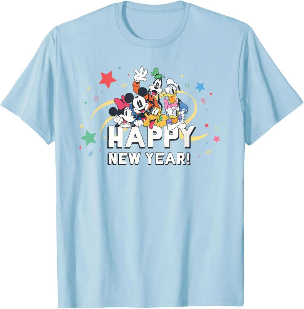 Hot Fashion Casual Mickey Mouse & Pals Retro Happy New Year Celebration T-Shirt S-4XL Four Seasons Unisex