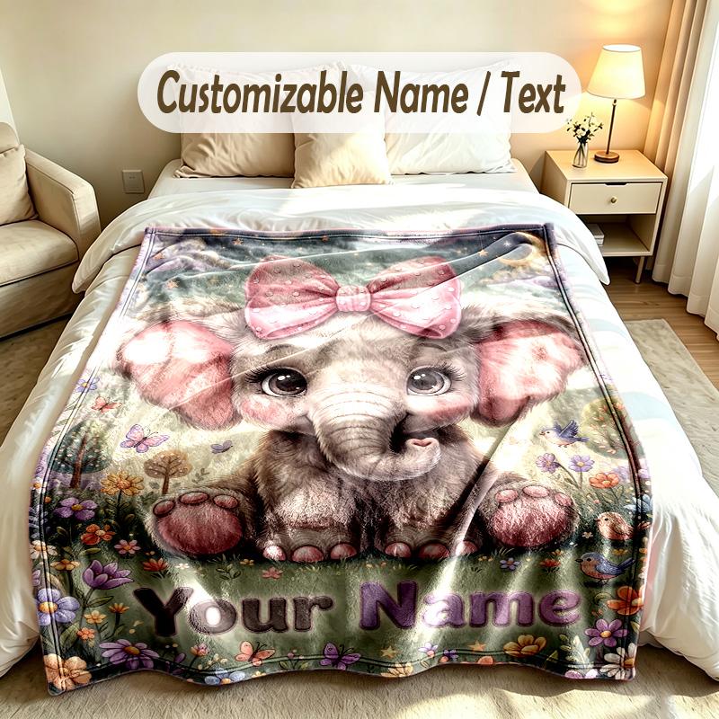Elefanten-Thema Weiche Decke Personalisierter Benutzerdefinierter Name Textdruck Warme Decke Zuhause Sofa Schlafzimmer Dekoration