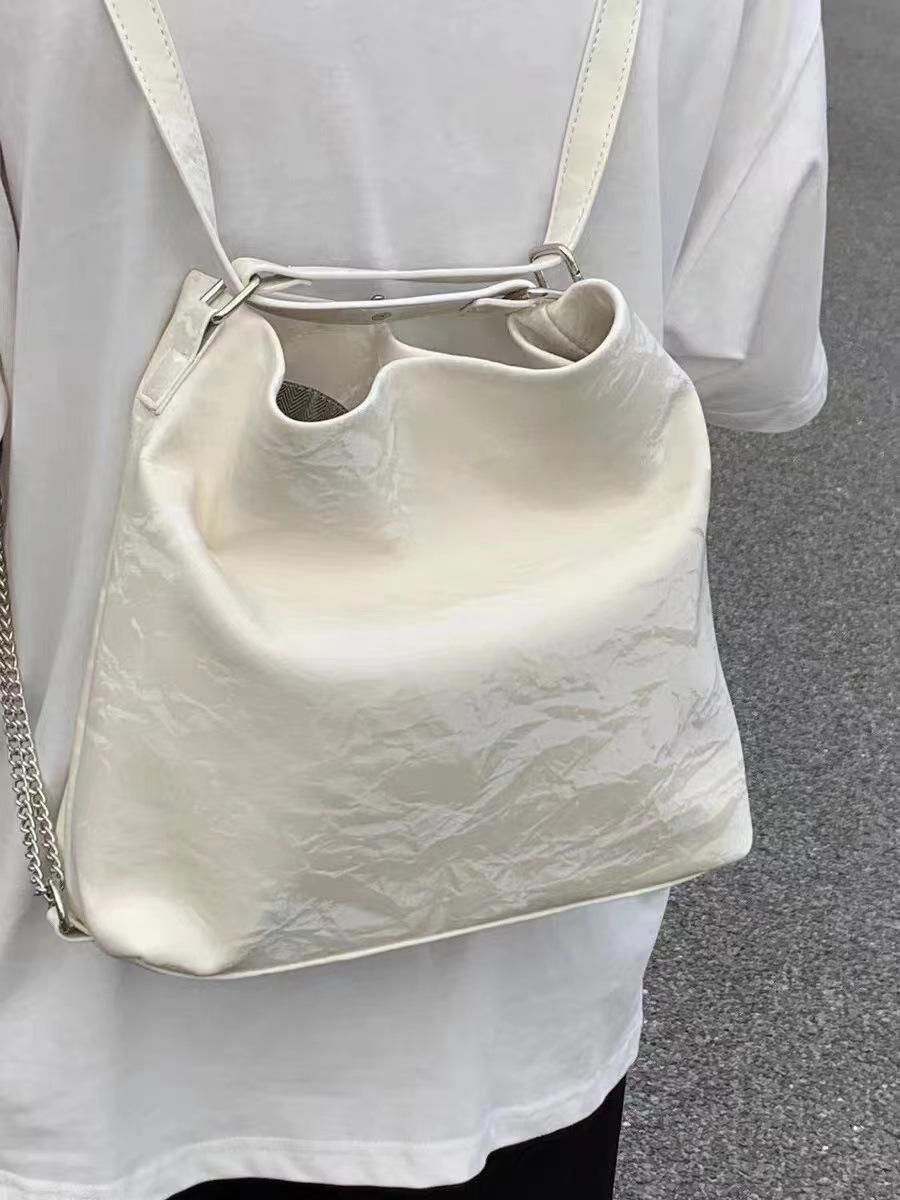 

Нишевый Дизайн Ручная Работа Поцарапанная Многофункциональная Двуплечевая Сумка-Тоут Повседневная Универсальная Сумка на Цепи через Плечо белый