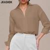 Women's Fashion Casual Spring Autumn Solid Color Print Long Sleeve POLO Neck Blouses & Shirts