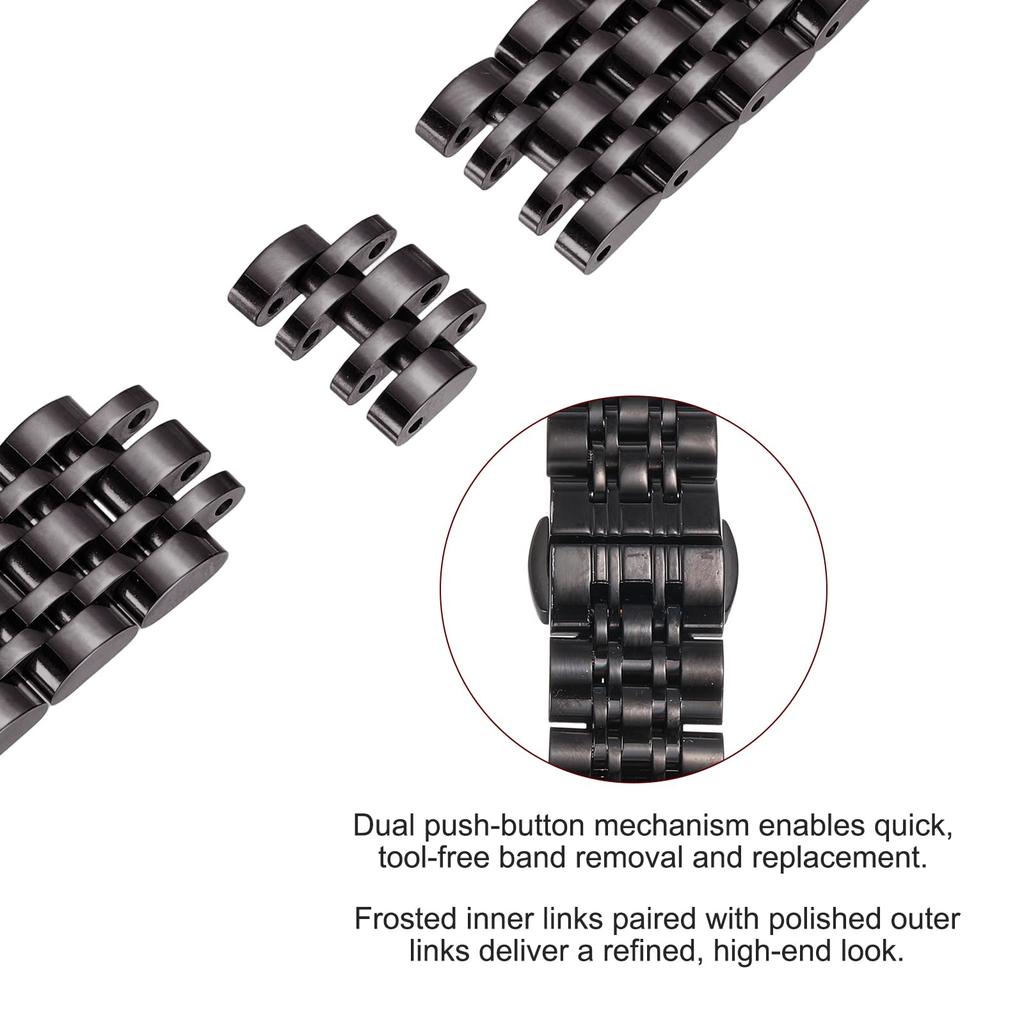 [uxcell] Stainless Steel 16mm Quick Release Metal Watch Band, Unisex, Replacement Butterfly Clasp Wrist Strap with Removal Tool, Black