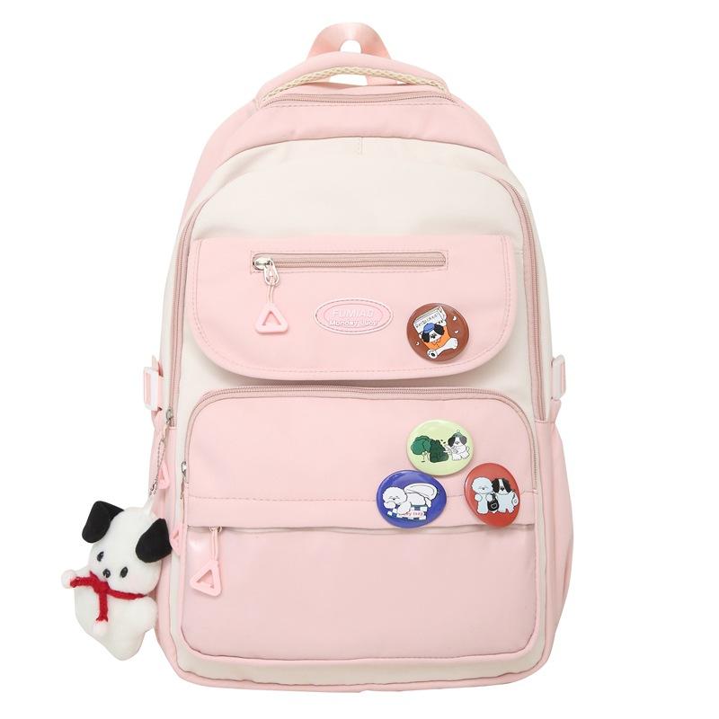 College Style Backpack Student Block Color Campus Schoolbag Female High School Students Large Capacity Backpack