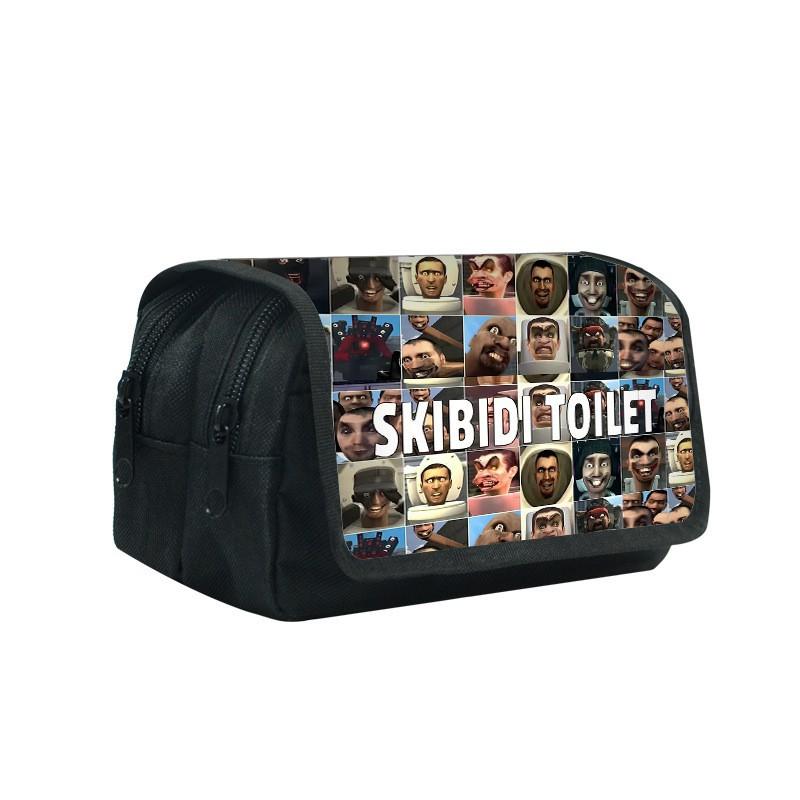 Skibidi Toilet Themed Double-Layer Pencil Case Students - Oxford Fabric Stationery Organizer Bag