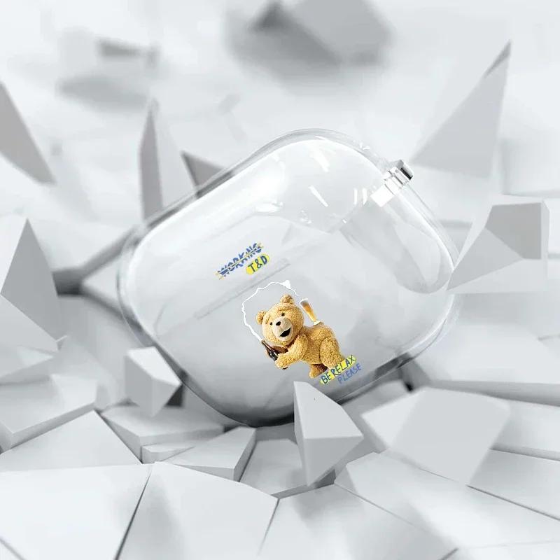 Teddy Bear Earphone Case For Apple AirPods 4 3 2 1 Clear Protective Funny Cartoon Animal Transparent Cover For AirPods Pro2 Case