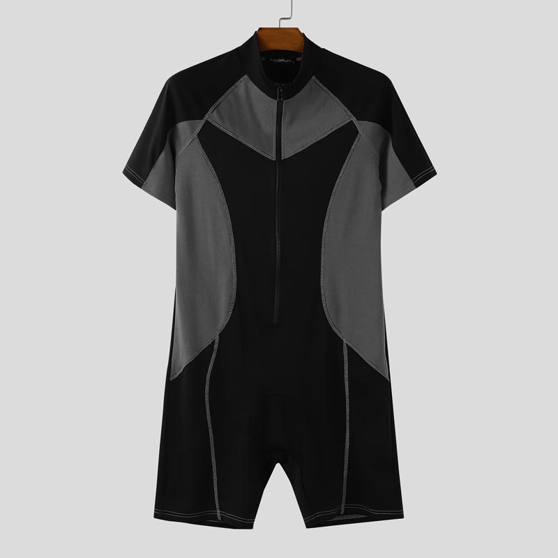 

INCERUN Мужские комбинезоны с молнией, с коротким рукавом, с вставками, приталенные, ромперы, боди, для улицы S серый