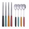 8Pcs Korean Dishware Collection Premium Silverware Collection 304 Stainless-steel Meal Collection Colors Spoon Dinnerware Spoon Chopsticks Silverware