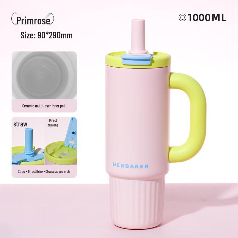 

OLOEY 1000ML Pink Ceramic Lined Insulated Water Bottle with Straw