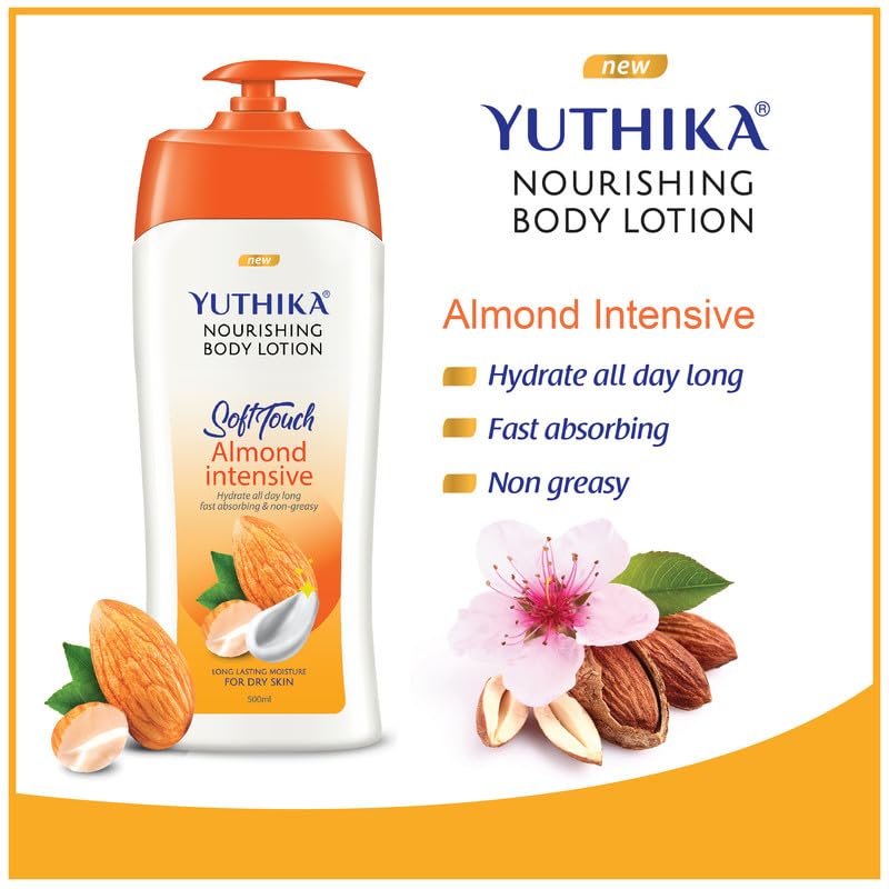 Yuthika Naturals Almond Soft Touch Body Lotion 500ml Pack of 1 for Dry Skin Hydration & Nourishment