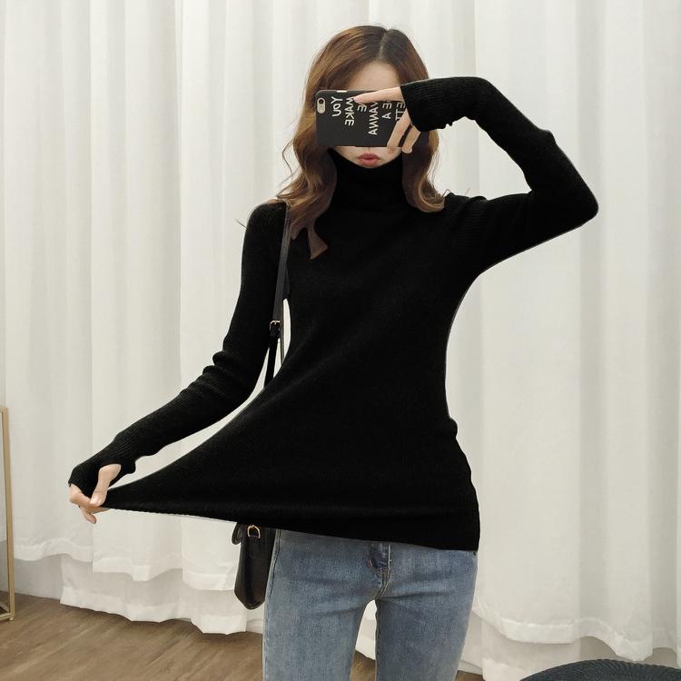 Autumn and Winter Large Code Women's High Neck Sweater Slim Thickening Head Long-sleeved Bottoming Knitwear