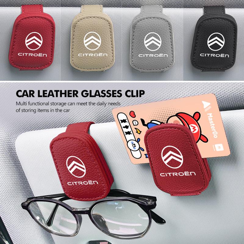 KDXF2 Car Magnetic Leather Card Ticket Holder Sun Visor Glasses Clip For Citroen C4 C3 C5 C1 C2 C6 VTS C4L DS3 DS4 DS5 Grand Berlingo