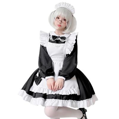 Milky Time Maid Costume, Halloween Cosplay, Long Sleeve Dress, Mini Length, Black