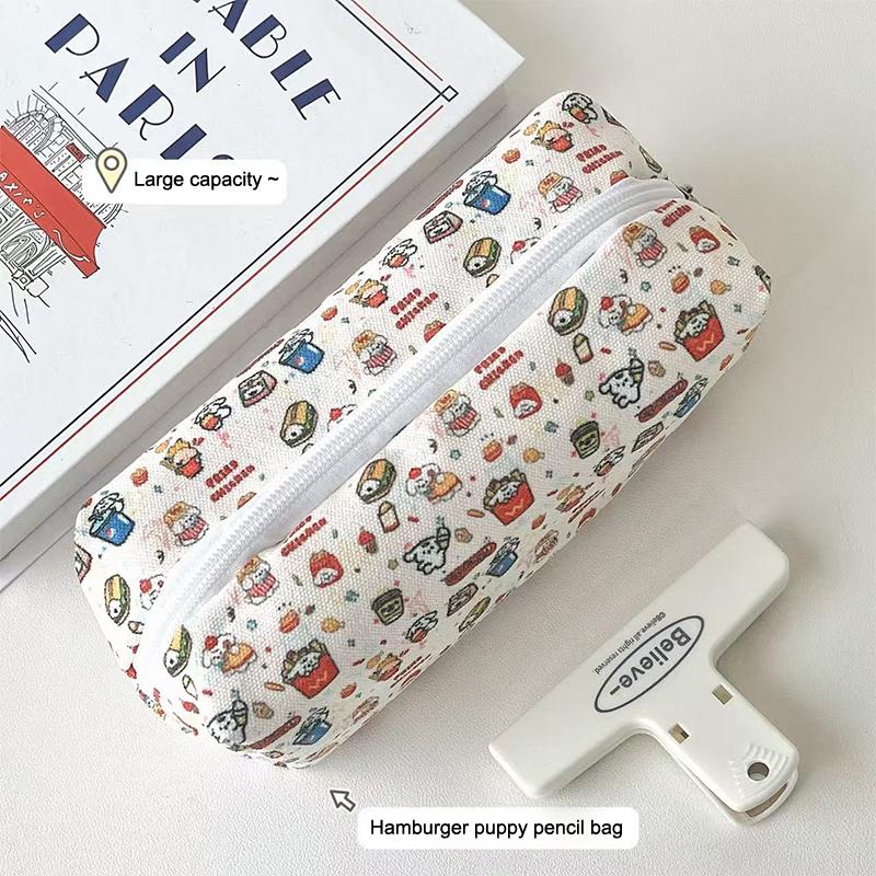 Cute Burger Dog Printed Pencil Case Large Capacity Portable Storage Bag Stationery Makeup Bag Gifts