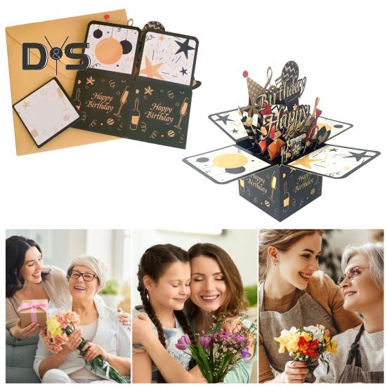 3D Birthday Card Pop-Up Happy Birthday Greeting Card Gift Box with Envelope Handmade Foldable Celebration Card for Family&Friend
