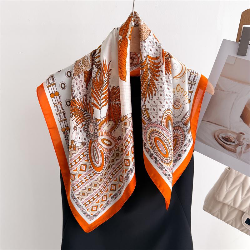 Luxury Brand Silk Square Plaid Scarf Women Satin Neck Hair Tie Band Soft work neckerchife  NEW Hijab Head Female Foulard