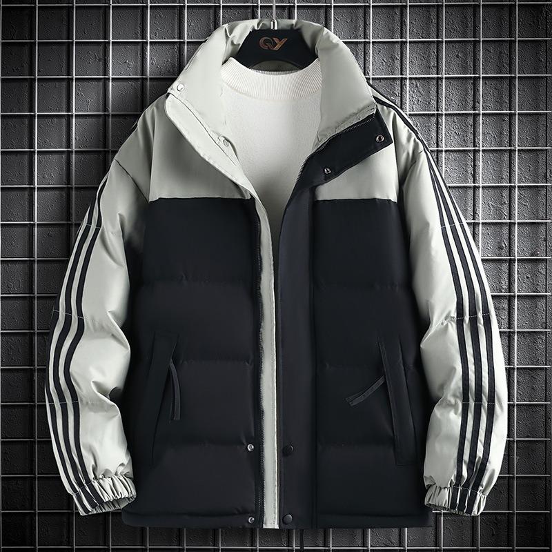 Three Bars Contrasting Color Cotton-padded Clothes for Men and Women, Winter New Thickened Warm Stand-up Collar Windproof Down Cotton Jacket