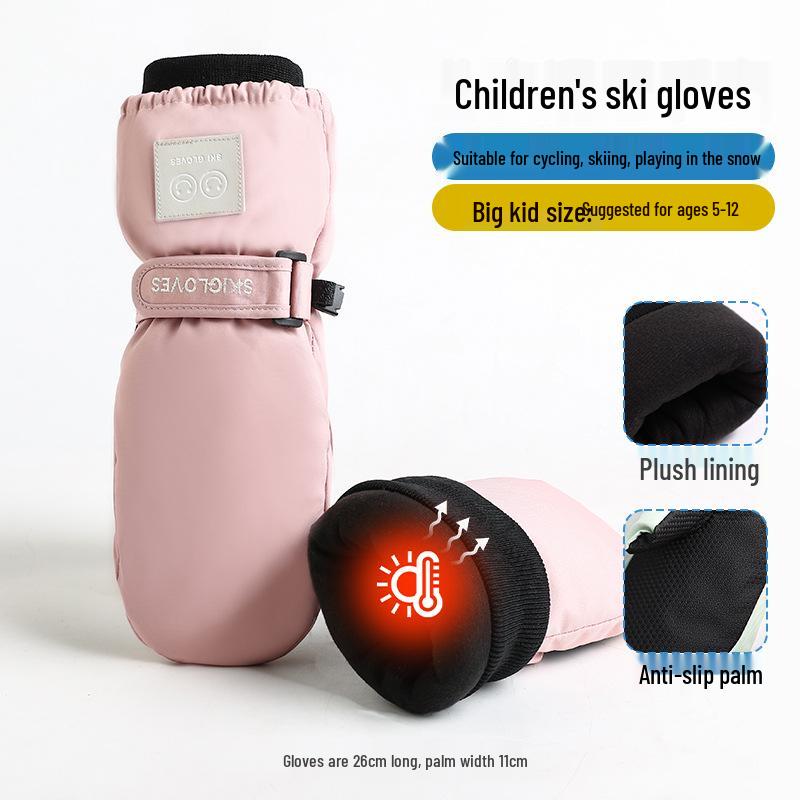 

Kids Winter Water-Resistant Ski Gloves with Fleece Lining for Outdoor Snow Play and Cycling One Size розовый