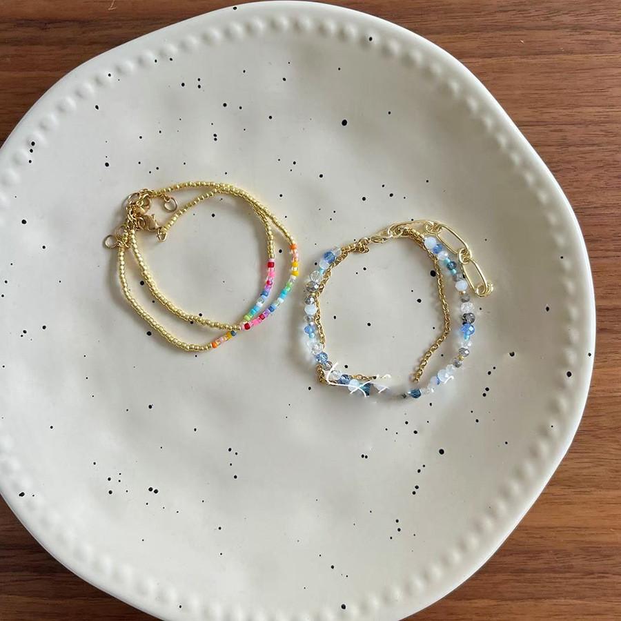 Glass Beaded Double Layer Bracelet For Women With Geometric Design Summer Accessory