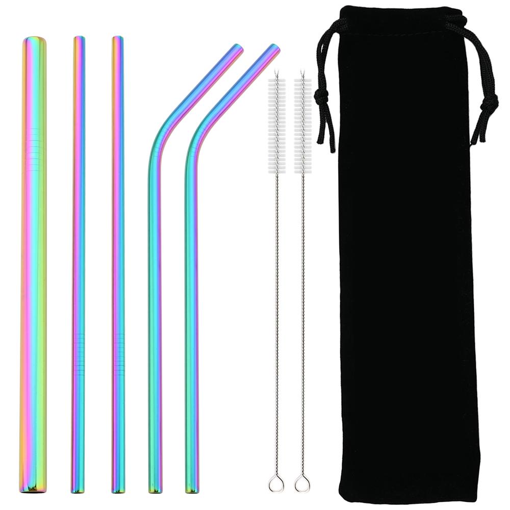 Metal 304 Stainless Steel Straw Straight Bent Drinking Straw Colorful Reusable Straw Set With Case Cleaning Brush Bar Accessory 5