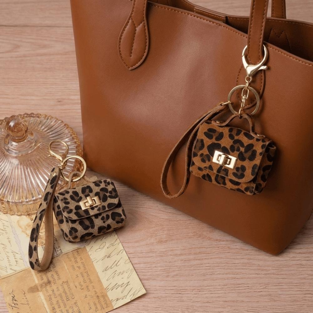 Retro Style Mini Wallets Portable Coin Purse Creative Leopard Print Keychain Universal Use