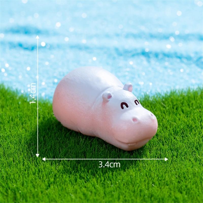 Pack of 6 Cute Hippo Figurines Resins Minaiture Ornaments Decors for Living Room Bedroom Office and Festives Celebration