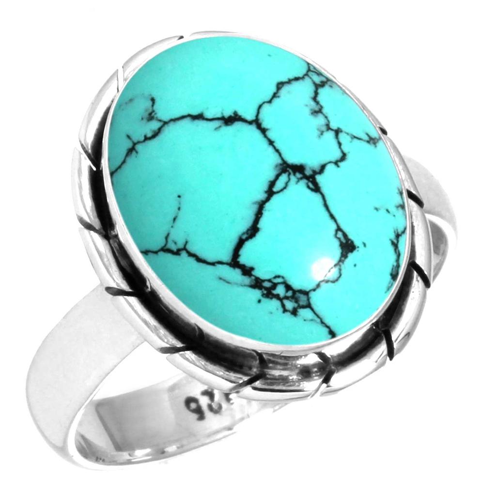925 Sterling Silver Ring Women Gemstone Handmade Jewelry Christmas Gift Blue Green Purple Copper Turquoise Pearl Lapis Mother Of Pearl Costume