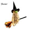 Creative Halloween Holiday Gifts Flying Ghost with Witch Broom, Large Lighted Hanging Decoration Waterproof Haunted House Supplies Hat for Lawn Patio